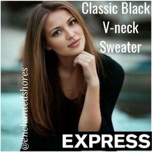 Express V-neck Sweater Black Neutral Ribbed Knit Quarter Sleeve Size Small